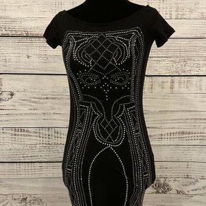 NWT Women’s Say What? Studded Rhinestone Stretch Bodycon Dress Black Sz S